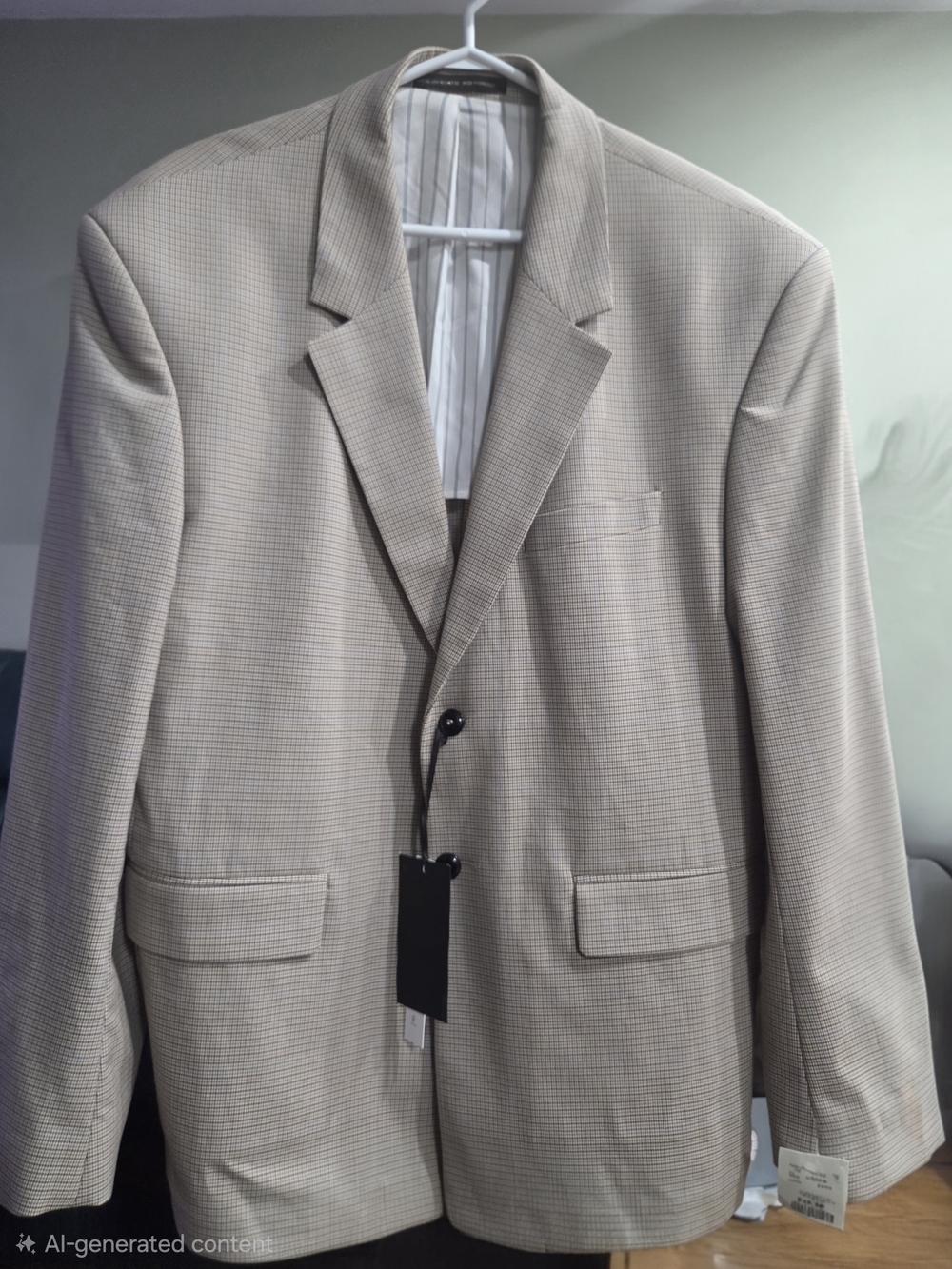 Zara Men's Beige Check Blazer - Classic Single-Breasted Jacket Size 42 Fits L/XL